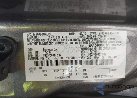 2013 Ford C-Max Sel z USA, uszkodzony, nr VIN 1FADP5BU1DL504755